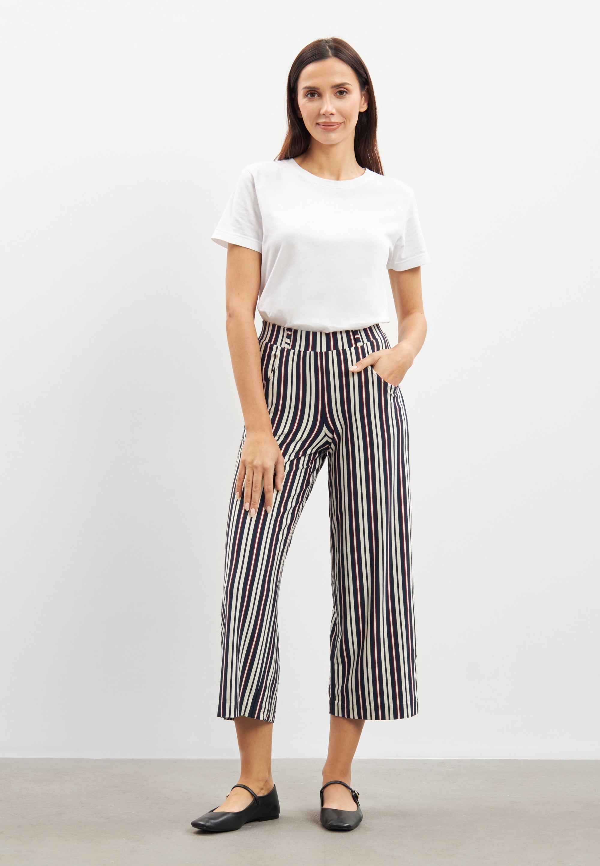 LAURIE  Donna Loose Jersey Crop Trousers LOOSE 49139 Nautical Stripe